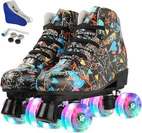 img 4 attached to 🛼 Classic High-Top Unisex Roller Skates for Indoor and Outdoor Adult Skating: Four-Wheel Rollers