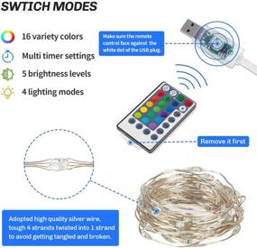 img 2 attached to Koxly Сказочные гирлянды с USB-питанием - 16 цветов, водонепроницаемые, длиной 33 фута с пультом дистанционного управления - идеально подходят для украшения спальни на Рождество.