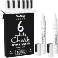 🖍️ variety pack of 6 white liquid chalk markers - ideal for blackboard, chalkboard signs, windows, glass, bistro menus - includes 3x fine tip (3mm) & 3x bold size (6mm) dry erase chalk pens logo