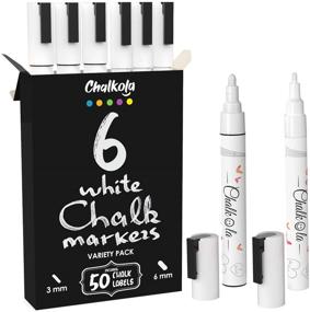 img 4 attached to 🖍️ Variety Pack of 6 White Liquid Chalk Markers - Ideal for Blackboard, Chalkboard Signs, Windows, Glass, Bistro Menus - Includes 3x Fine Tip (3mm) & 3x Bold Size (6mm) Dry Erase Chalk Pens
