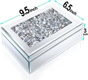 img 3 attached to 💎 High-end Luxury Mirror Box - Meetart Large Diamond Glass Mirrored Jewelry Box: Simple Classic Storage Organizer, Silver (9.5x6.5x3inch)