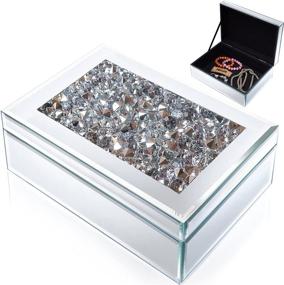 img 4 attached to 💎 High-end Luxury Mirror Box - Meetart Large Diamond Glass Mirrored Jewelry Box: Simple Classic Storage Organizer, Silver (9.5x6.5x3inch)