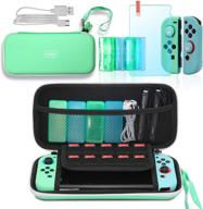 complete accessories kit for switch animal crossing & oled 🎮 model: carrying case, joy con covers, screen protector, thumb grips, usb-c cable logo