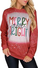 img 3 attached to 🌲 MOUSYA Merry Bright Christmas T-Shirt: Colorful Letter Printed Sweatshirt for Women - Casual Long Sleeve Round Neck Pullover Tops