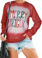 🌲 mousya merry bright christmas t-shirt: colorful letter printed sweatshirt for women - casual long sleeve round neck pullover tops logo