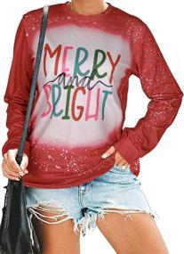 img 4 attached to 🌲 MOUSYA Merry Bright Christmas T-Shirt: Colorful Letter Printed Sweatshirt for Women - Casual Long Sleeve Round Neck Pullover Tops