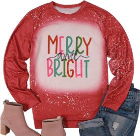 img 2 attached to 🌲 MOUSYA Merry Bright Christmas T-Shirt: Colorful Letter Printed Sweatshirt for Women - Casual Long Sleeve Round Neck Pullover Tops