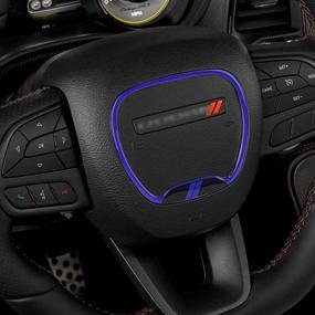 img 3 attached to Накладка на руль Auovo для аксессуаров Dodge Charger и Challenger 2015-2021 с декором в 3D стиле и наклейкой бейджа в средне-синем цвете.