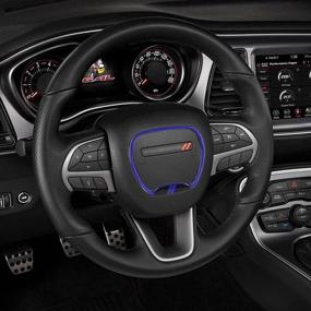 img 2 attached to Накладка на руль Auovo для аксессуаров Dodge Charger и Challenger 2015-2021 с декором в 3D стиле и наклейкой бейджа в средне-синем цвете.