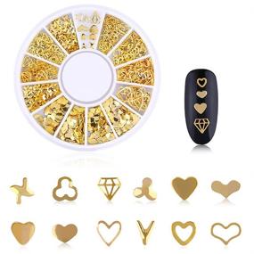 img 1 attached to 🌟 WOKOTO 6 Boxes Gold Metal Nail Studs: Rose Star Moon Feather Nail Charm Kit - 3D Nail Art Jewelry Decoration, Complete with 1Pc Tweezers and Picker Pencil