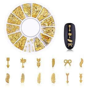 img 2 attached to 🌟 WOKOTO 6 Boxes Gold Metal Nail Studs: Rose Star Moon Feather Nail Charm Kit - 3D Nail Art Jewelry Decoration, Complete with 1Pc Tweezers and Picker Pencil