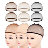 🧢 шапка для парика "wig cap, morgles" - 6 штук сетчатых сеток для волос для парика - закрытый конец сетчатых сеток для женщин (коричневый, бежевый, черный) логотип