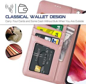 img 2 attached to 📱 Arae Wallet Case for Samsung Galaxy S21 - Rose Gold Flip Cover with Card Holder, Wrist Strap - 6.2 inch