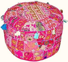 img 2 attached to 🛋️ Traditional Indian Vintage Patchwork Ottoman Pouf for Stylish Living Room Décor