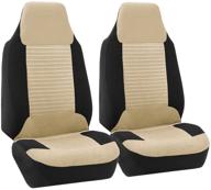 fh group fb107beige102: beige premium fabric bucket car seat cover - set of 2 | airbag compatible logo