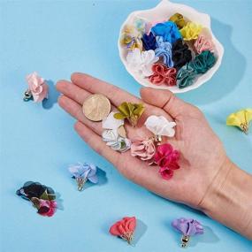 img 1 attached to 🌸 SUNNYCLUE Set of 60pcs 3D Cloth Flower Charms Pendants with Metal Caps and Key Chain - Fabric Floral Petal Tassel, Ideal for Jewelry Making