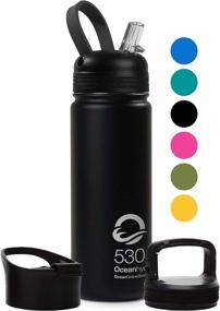 img 4 attached to 🌊 Ocean Hydro Bottles - 18oz 32oz Insulated Stainless Steel Water Bottles Wide Mouth with 3 Lids - Keeps Liquids Hot for 12 Hours, Cold for 24 Hours