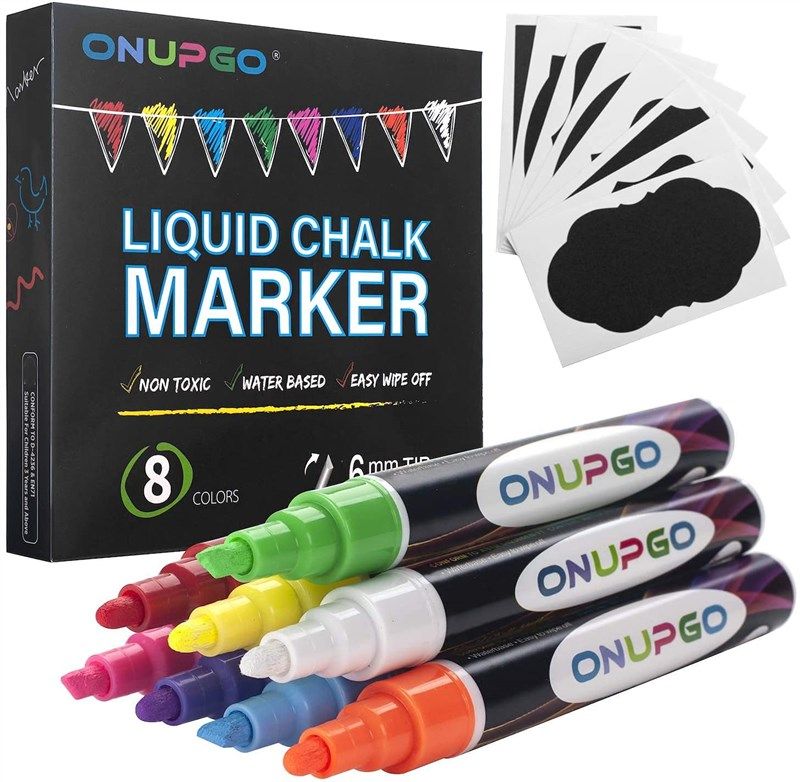 White Chalk Markers 4 Pack Dual Tip 8 labels Dry Erase Blackboard  Chalkboard Pen
