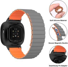 img 1 attached to 🔗 VANET Silicone Magnetic Bands - Compatible with Fitbit Versa 3/Fitbit Sense - Adjustable Silicone Loop Strap with Magnetic Closure - Women's and Men's Bands for Versa 3 - Small - Gray with Orange