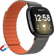 🔗 vanet silicone magnetic bands - compatible with fitbit versa 3/fitbit sense - adjustable silicone loop strap with magnetic closure - women's and men's bands for versa 3 - small - gray with orange logo