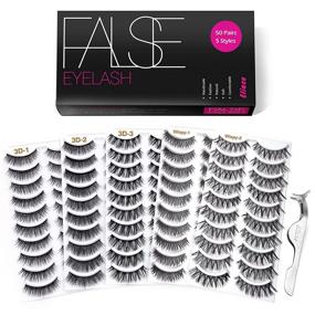 img 4 attached to 💄 Get Glamorous with the Eliace 50 Pairs 5 Styles Cat Eye Lashes Bulk Handmade False Eyelashes Set - Professional Makeup Kit with Natural Look Wispies, Soft & Comfortable, includes False Lashes Tweezers