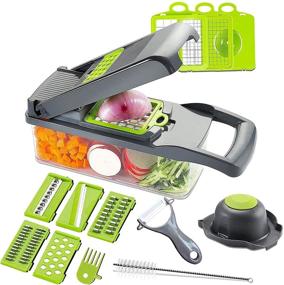 img 4 attached to Adjustable Mandoline Slicer with Cheese Slicer, Hand Vegetable Chopper and Spiralizer, Garlic Onion Dicer, Fruit Peeler, Veggie Slicer, Pasta Zucchini Noodle Maker, Salad Shooter, and Food Processor