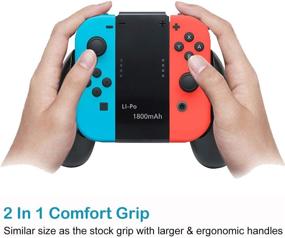 img 1 attached to Kinvoca Joy Con Charging Grip - 2-in-1 Comfort Grip for Nintendo Switch Joy-Con Controller with 1800mAh Battery, Joycon Charger Including 32in USB-C Cable, Power & Charge Indicators, Overcharge Protection