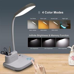 img 2 attached to White LED Rechargeable Desk Lamp with USB Charging Port, NovoLido - 🔦 4 Color Modes, Stepless Dimming, Pen Holder, Flexible Hose, 4000mAh Battery, 5V/2A Adapter Included