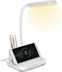 img 4 attached to White LED Rechargeable Desk Lamp with USB Charging Port, NovoLido - 🔦 4 Color Modes, Stepless Dimming, Pen Holder, Flexible Hose, 4000mAh Battery, 5V/2A Adapter Included