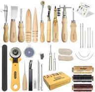 simpzia leather craft tool kit - 35-piece set of leather sewing tools for diy hand stitching with groover, awl, and edge creaser - be mindful of sharp edges logo