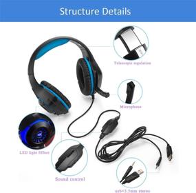 img 1 attached to 🎧 Mengshen GM1 Blue Gaming Headset - Compatible with PC, Laptop, Smartphones, PS4, Xbox One - Mic, Volume Control, LED Lights, Soft Earpads