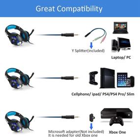 img 2 attached to 🎧 Mengshen GM1 Blue Gaming Headset - Compatible with PC, Laptop, Smartphones, PS4, Xbox One - Mic, Volume Control, LED Lights, Soft Earpads
