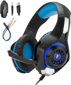 img 4 attached to 🎧 Mengshen GM1 Blue Gaming Headset - Compatible with PC, Laptop, Smartphones, PS4, Xbox One - Mic, Volume Control, LED Lights, Soft Earpads