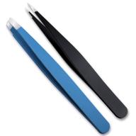 🔍 tweezer set for efficient eyebrow & facial hair removal, blackhead & tick extraction - slant tip and pointed, in black and blue logo