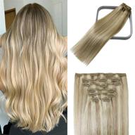 blonde balayage mixed bleach blonde highlights clip in hair extensions - 100% human hair, 70g 22inch, 7pcs #18p613 logo