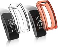 eeweca 2-pack fitbit inspire or inspire hr soft tpu half cover case and screen protector - clear+orange logo