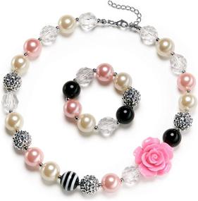 img 4 attached to 💖 Charmingly Cute Rose Chunky Bubblegum Necklace and Bracelet Set: Perfect Girls' Birthday Day Gift by Vcmart