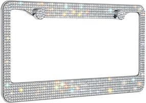 img 4 attached to 💎 Premium Stainless Steel Crystal Iridescent License Plate Frame - Handcrafted Bling Design