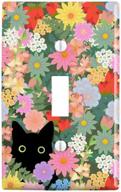 🐱 discover the whimsical beauty: graphics & more black cat hiding in spring flowers plastic wall decor toggle light switch plate cover logo