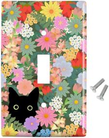 img 2 attached to 🐱 Discover the Whimsical Beauty: GRAPHICS & MORE Black Cat Hiding in Spring Flowers Plastic Wall Decor Toggle Light Switch Plate Cover