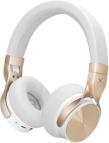 img 4 attached to 🎧 Riwbox BN5 Bluetooth Headphones Over Ear, Foldable Stereo Headphones Wired Wireless with Mic - Compatible for iPhone, iPad, TV, PC, Online Class, Home Office (White & Gold)