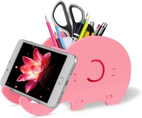 img 4 attached to 🐘 COOLOO Desk Supplies Organizer: Adorable Elephant Pen Pot Holder with Phone Stand - Perfect Office Tidy Stationery Box for iPad, iPhone, and More!