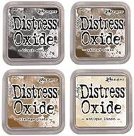 🎨 tim holtz ranger distress oxide ink bundle - set of four 3" x 3" pads (e: black soot, walnut stain, vintage photo, and antique linen) logo