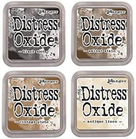 img 3 attached to 🎨 Tim Holtz Ranger Distress Oxide Ink Bundle - Set of Four 3" x 3" Pads (E: Black Soot, Walnut Stain, Vintage Photo, and Antique Linen)