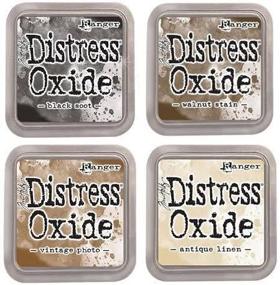 img 2 attached to 🎨 Tim Holtz Ranger Distress Oxide Ink Bundle - Set of Four 3" x 3" Pads (E: Black Soot, Walnut Stain, Vintage Photo, and Antique Linen)