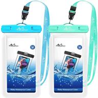 moko floating waterproof phone pouch holder [2 pack], floatable phone case dry bag with lanyard for iphone 13/13 pro max/12/12 pro max/11 pro, x/xr/xs max, samsung s21/s20/s10/s9/s8 logo