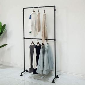 img 2 attached to 👕 2-Tier Industrial Pipe Clothing Rack- Commercial Garment Rack for Display & Closet Organization- Standing Shelves, 74.8 inch- Black