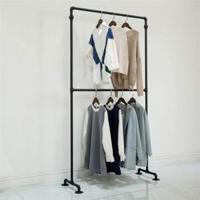 img 1 attached to 👕 2-Tier Industrial Pipe Clothing Rack- Commercial Garment Rack for Display & Closet Organization- Standing Shelves, 74.8 inch- Black