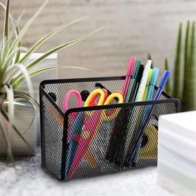 img 1 attached to 🖇️ Jucoan Magnetic Pen Pencil Holder - 2 Pack, Ultra Strong Magnet Mesh Storage Basket Organizer with 2 Compartments for Whiteboard, Fridge, Cubicle Desks, Locker Accessories