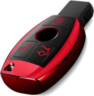 premium soft tpu key case cover for mercedes benz key fob - intermerge brand, compatible with c e s m cls clk g class keyless smart key fob, red logo